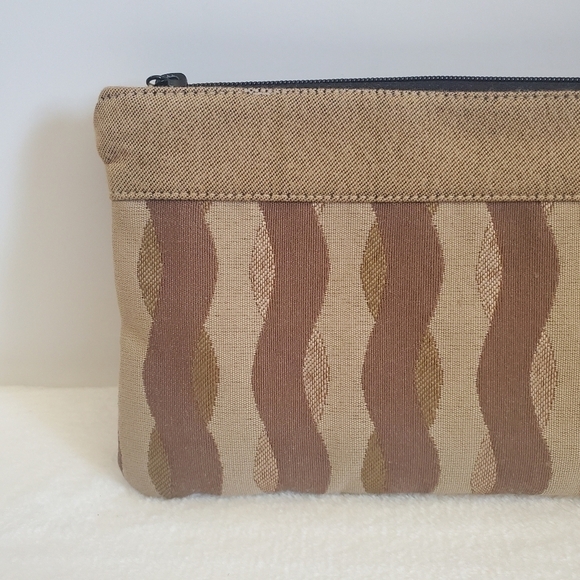 𝅺1154 Lill Studio Wristlet Clutch Bag Tan Brown Gold Swirl Design - Picture 6 of 9